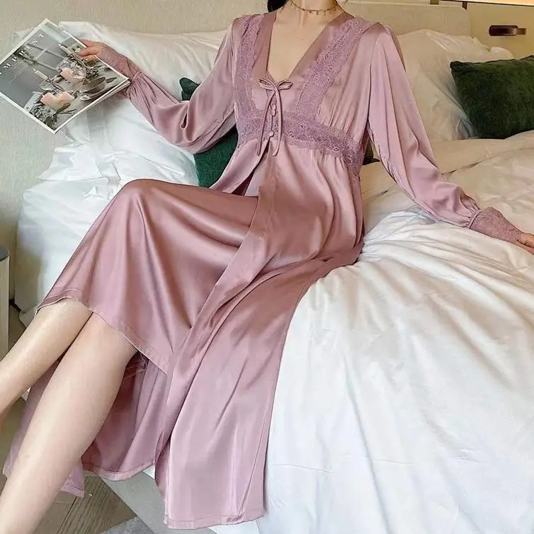 Twinset Robe Set With Buttons Women Satin Sleepwear Bride Wedding Dressing Gown Sexy Nightgown Bridesmaid Suspender Nightdress