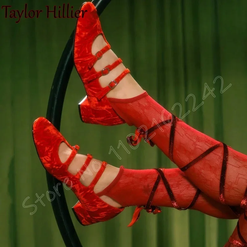 

Rose Red Open Toe High Heels Round Head Buckle Strap Ultra High Heel Evening Shoes Sexy All-Match Nightclub Sandals Women Summer