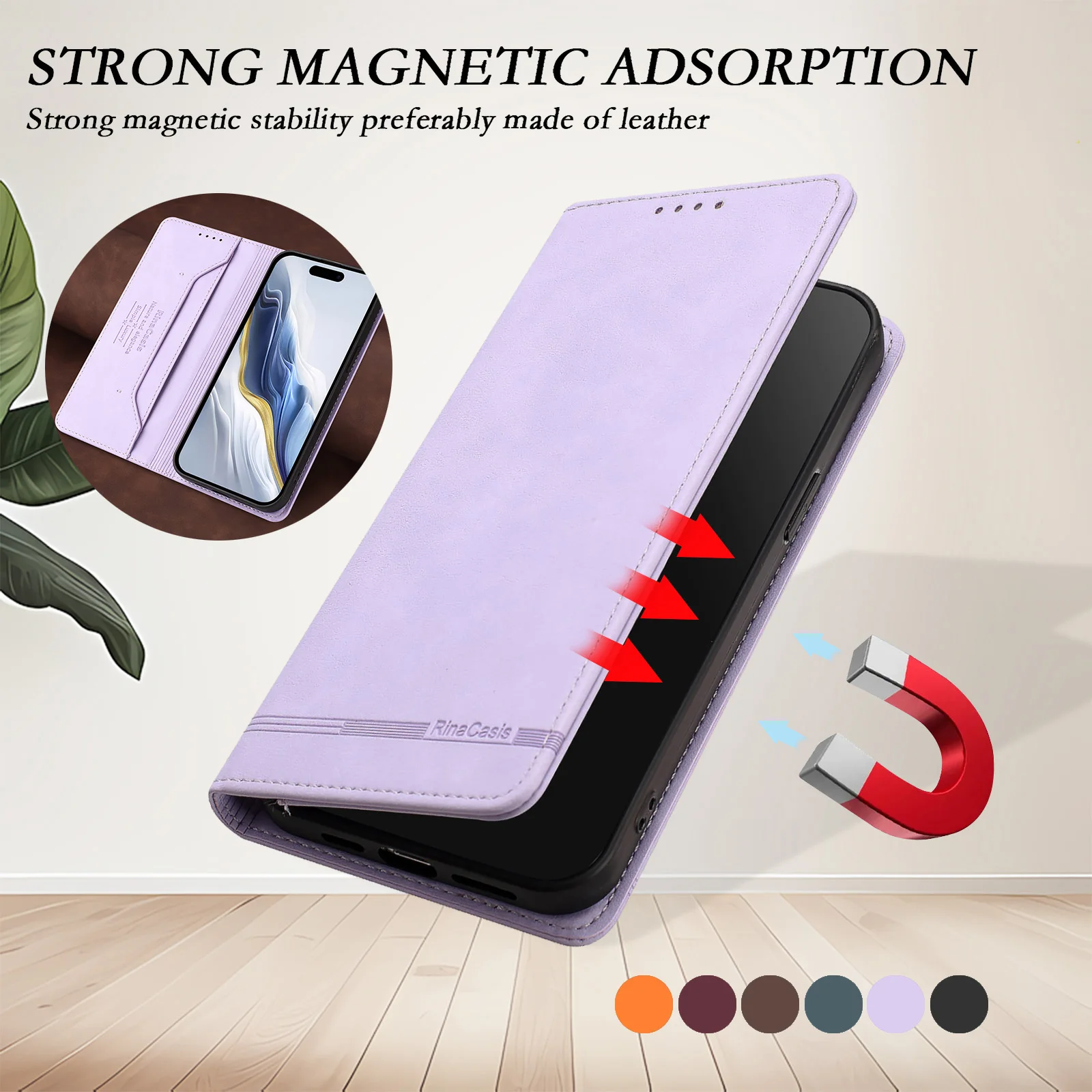 Funda de cuero con tapa y ranura para tarjeta magnética fuerte, respetuosa con la piel, para OPPO Realme 15 15T P4 Pro 5G