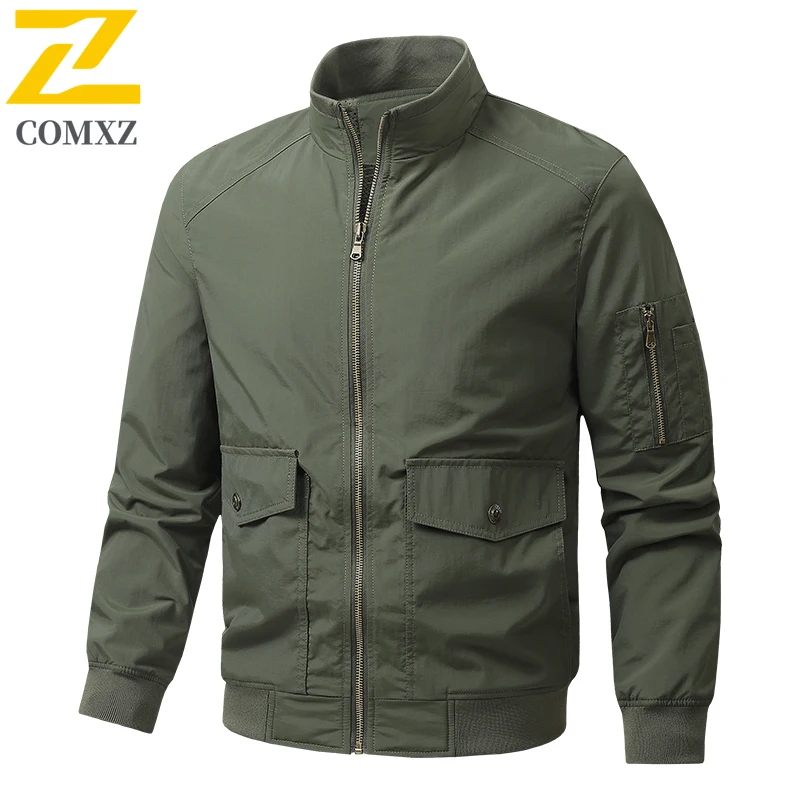 

EiAO Jacket Men Washed Flight Convertible Stand Collar Workwear Coat Plus Size Waterproof Windproof Casual Outdoor Multi-Pocket