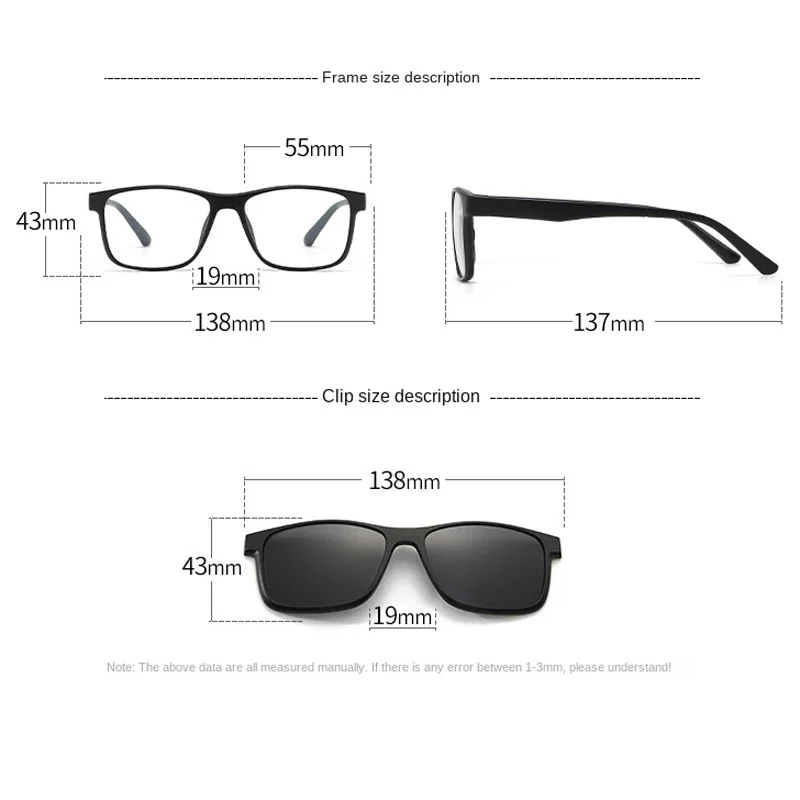 Braz 2025 جديد مربع قصر النظر الاستقطاب النظارات الشمسية 6 في 1 كليب المغناطيس نظارات الرجال النساء كليب المغناطيس نظارات مخصصة-0.5 إلى-10 #2