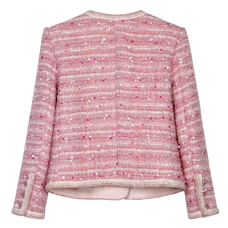 New Fashion Round Neck Celebrity High-end Heavy Industry Sequin Temperament Design Casual Tweed Jacket