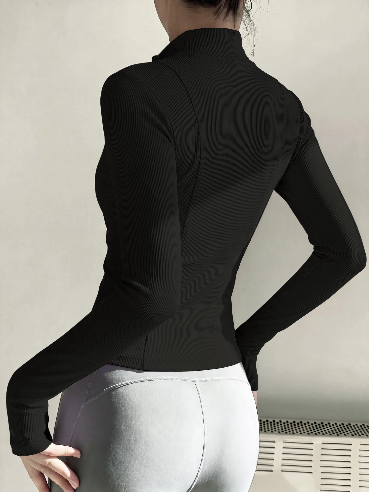 Y2K Style Women Ribbed Knit Jacket Stand Collar Zip Up Long Sleeve Slim Fit Casual Outerwear