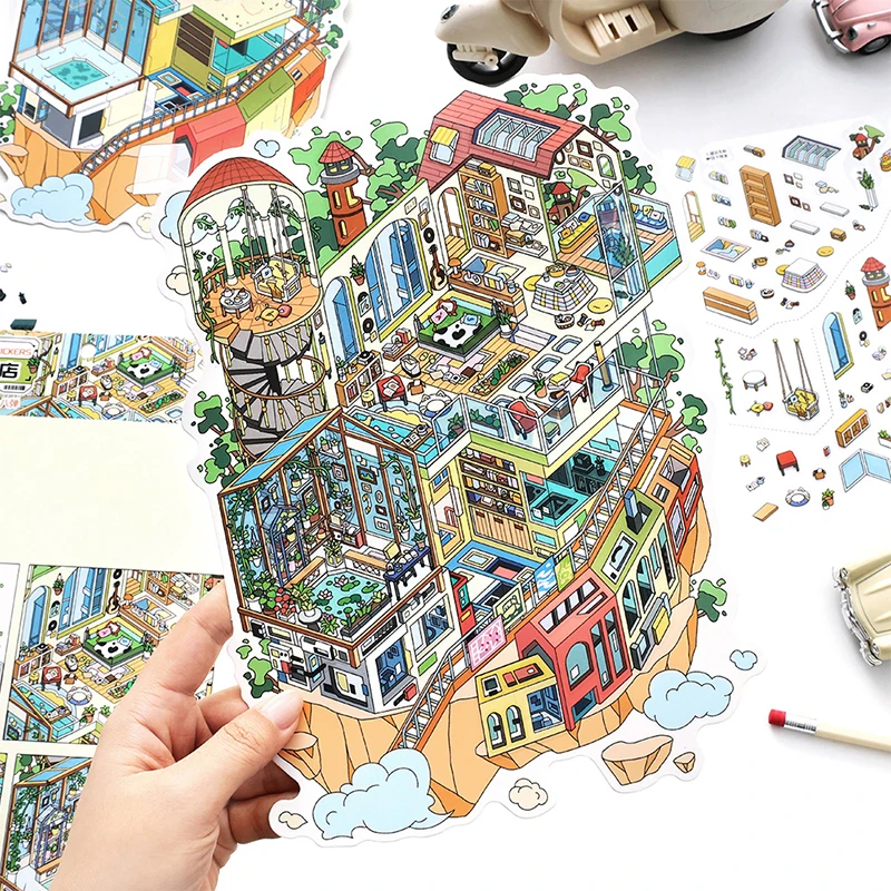 Mr. Paper Open Today Series 38 Stickers, 3pcs 2.5D Large Size PET White Card, Shop Scene Journal Creative Decor DIY Phone Case