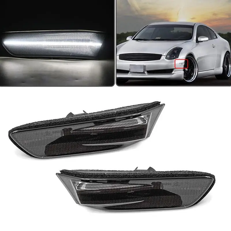 

1 пара дымовых линз, белый светодиодный передний бампер, боковой габаритный фонарь, подходит для Infiniti G35 Nissan Skyline V35 Coupe