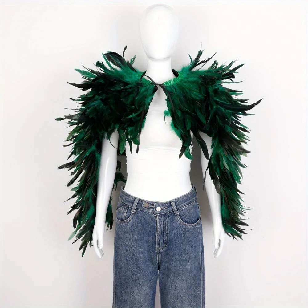 Scialle di piume di Halloween con finiture sul colletto - Mantello a pennacchio, perfetto per feste in maschera, cosplay gotico e oggetti di scena per festival ​