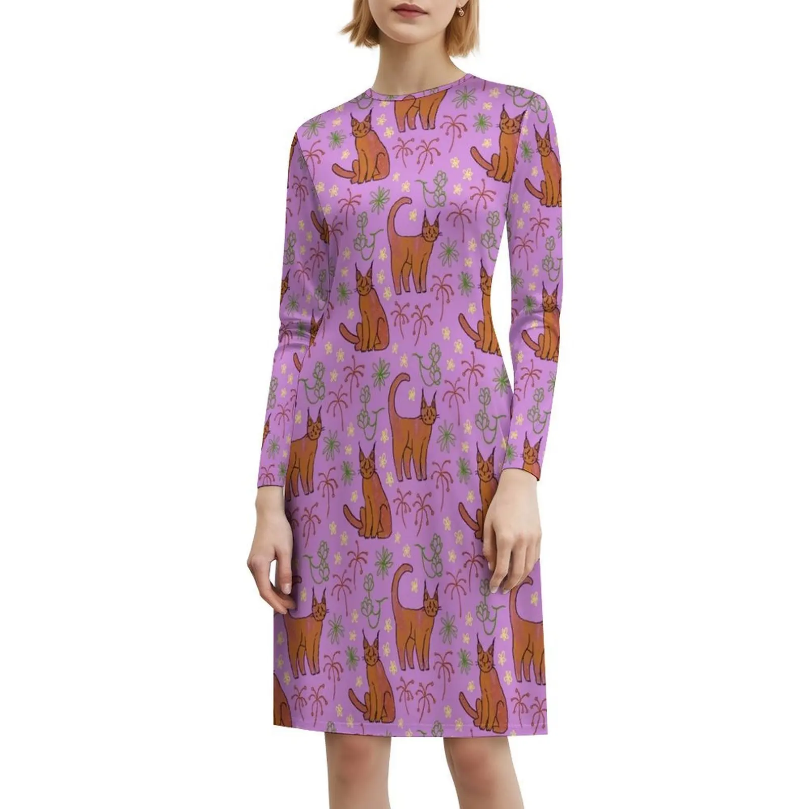 Caracals نمط الأزهار سموك فستان للنساء الربيع الصيف فستان كاجوال للحزب القطط كاراكال نمط فلورا الزهور المرأة #6