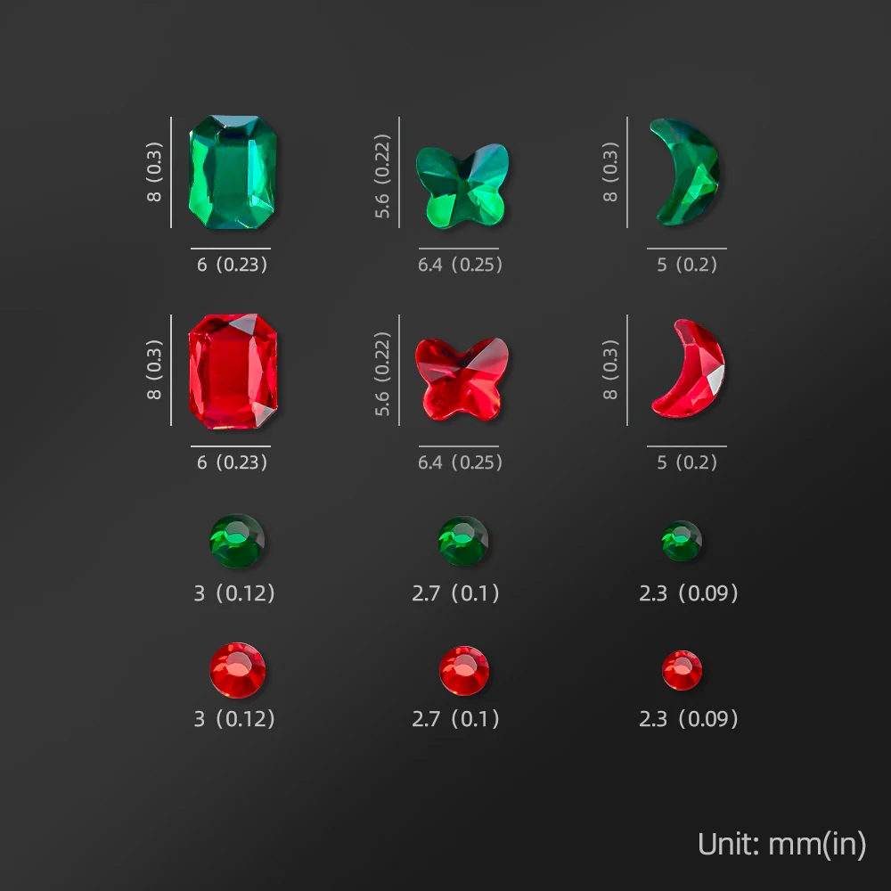 12 grilles de noël rouge vert, pierres précieuses pour ongles, strass à dos plat, papillon lune, forme ronde, cristal, diamant, accessoire de manucure