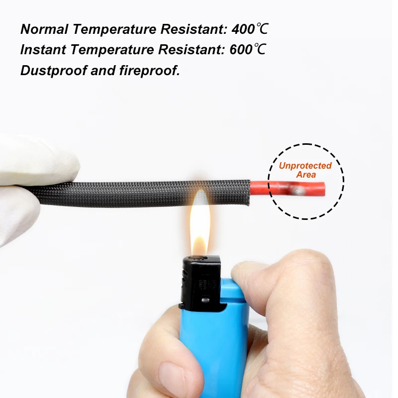 1/2/5m Black White Fiberglass Sleeving 600 Deg.C High Temperature Resistant Glass Braided Fiber Tube Wire Protector Wrap Sleeve