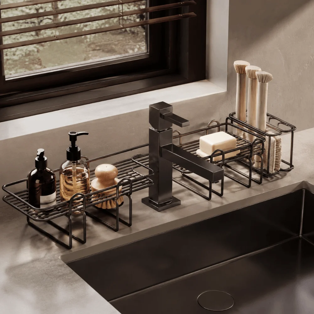 

Wall-Mounted Design Wall Mount Storage Shelf Solid Durable Material Waterproof Moisture-Proof Faucet Organizer