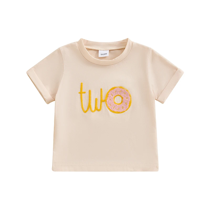 T-shirt bambino ragazzi ragazze moda manica corta girocollo ciambella lettera ricamo top t-shirt per bambini