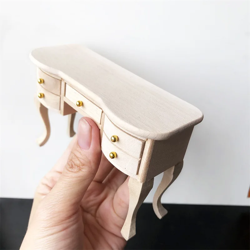 1:12 Dollhouse Desk & Chair Set, Unpainted Bisque Wooden Study Furniture, DIY Miniature Room Scene Prop Model