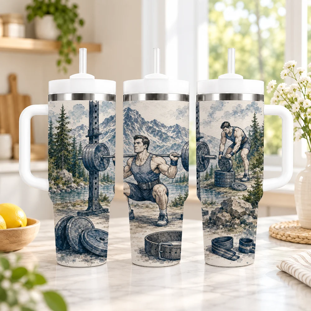 Outdoor Fitness Workout Style Vacuum Flasks 40oz em Aco Inoxidavel com Alca e Canudo, Caneca de Viagem a Prova de Vazamentos