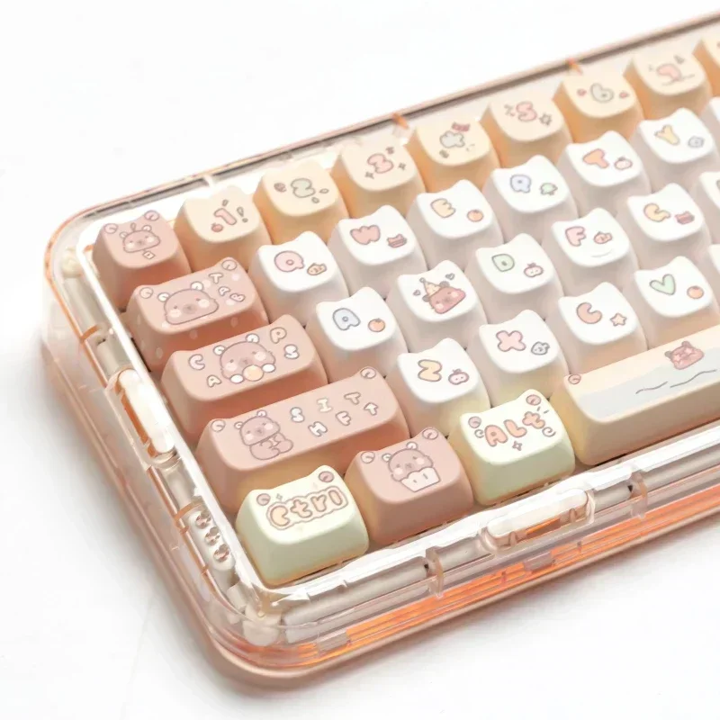 134 Keys MAO Profile Keycaps Cat Shape Cartoon Bear Theme PBT Dye Sublimation Key Caps for 61/84/75/104 Keys Mechanical Keyboard