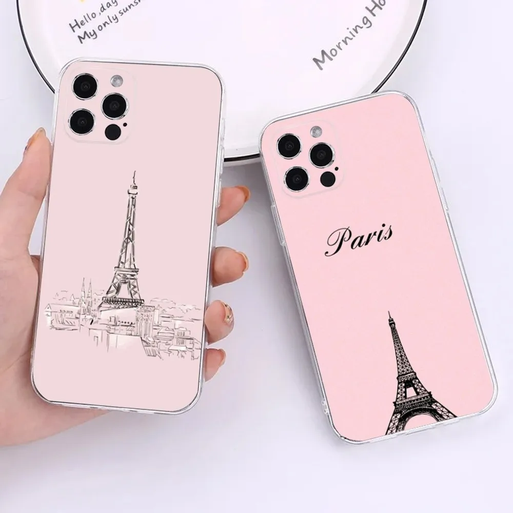 Paris Eiffel Tower Phone Case For iPhone 15,14,13,12,11 Plus,Pro,Max,XR,XS,X,7,8 Plus,SE,Mini Transparent Silicone Soft