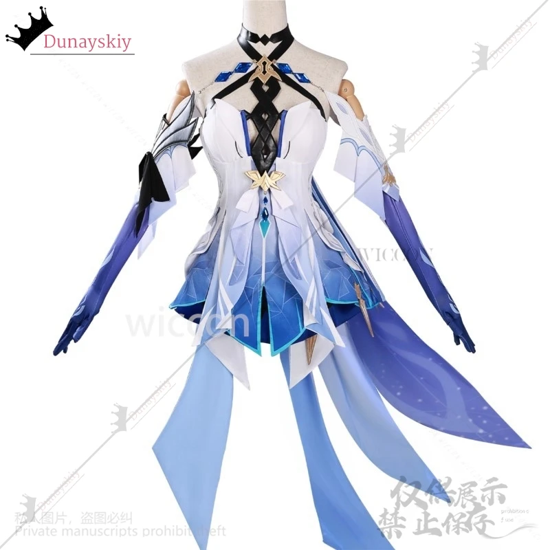 Anime Game Genshin Impact Cosplay Skirk Costume Sexy Halterneck Skirt With Irregular Trailing Violet-blue Lolita Wigs Customized