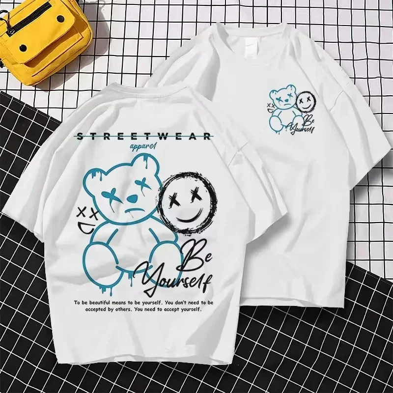Anime Print Oversized T-shirt 2025 New Men's Summer 100% Cotton Loose Casual T-shirt Breathable Round Neck Short Sleeve Top