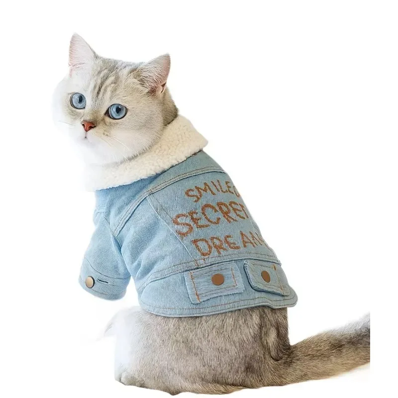 

Luxury Pet Jacket Autumn Winter Pet Clothes for Dogs Cats Warm Small Dog Denim Leather Jacket Coat Dog Clothes