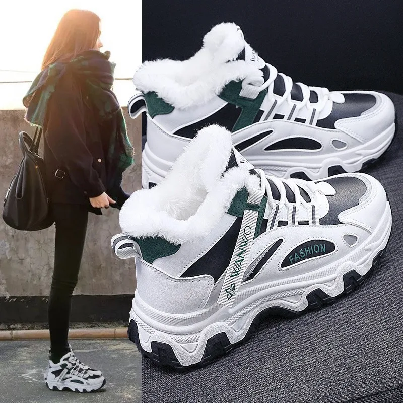 Inverno novas mulheres de alta qualidade sapatos casuais alta qualidade pelúcia quente chunky tênis feminino vulcanizar sapato neve