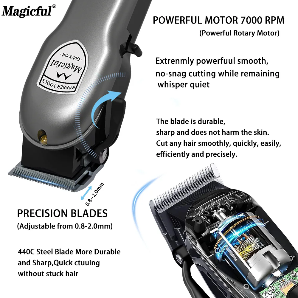 Magicful  Hair Clipper Hair Trimmer For Men Rechargeable Li-ion Battery Shaving Adjustable Electric Professional Hair Clipper