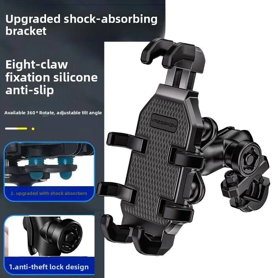 Motorcycle Bike Phone Holder with Shock Absorber Bicycle Handlebar Rearview Mirror Mount Anti-theft Shockproof Phone Bracket