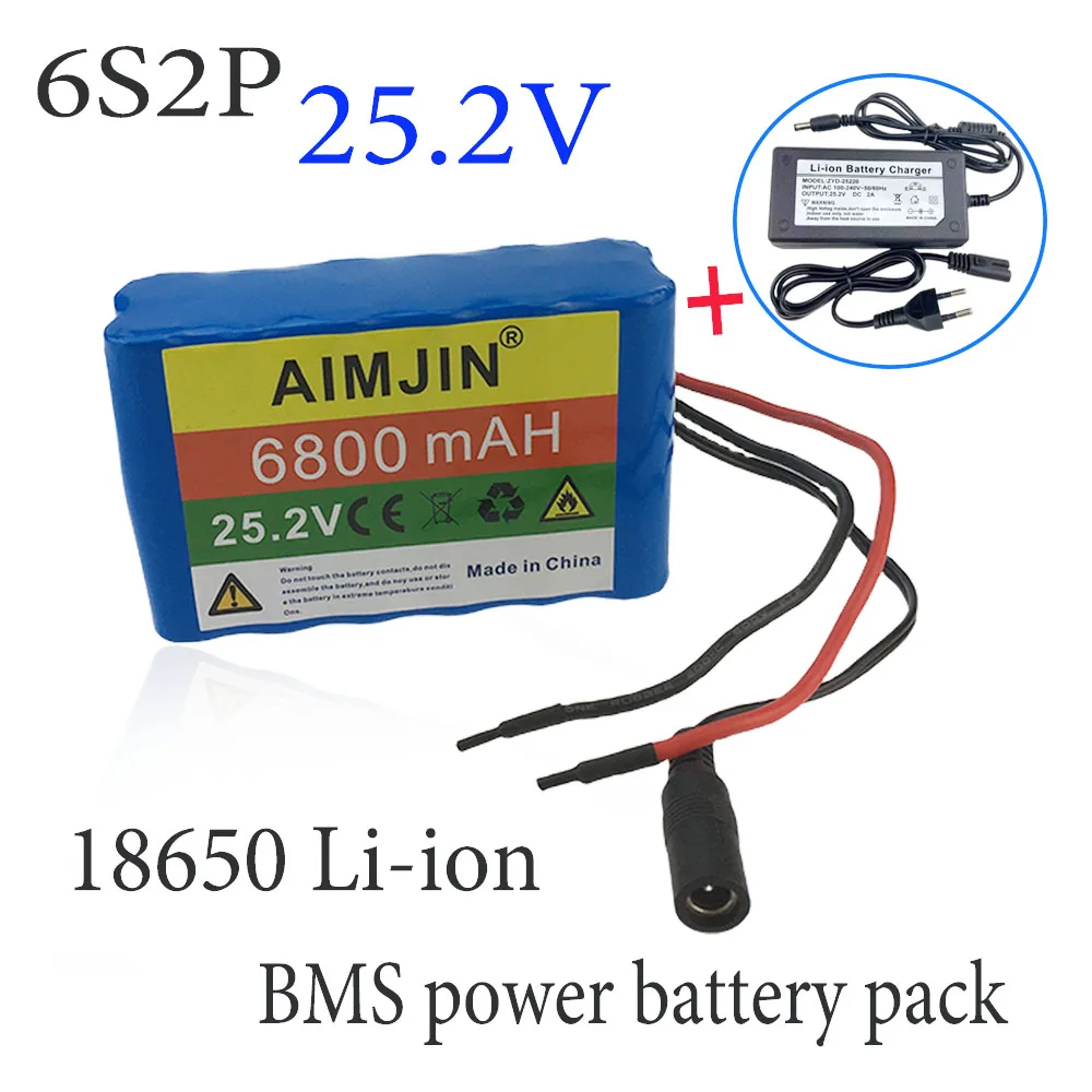 

25.2V 6800mAh large capacity 18650 lithium battery 6S2P BMS power battery pack With charger