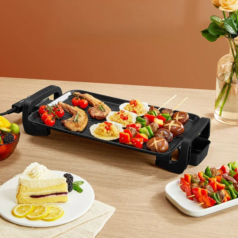 Barbecue Plate Electric Baking Pan Electric Barbecue Grill Indoor Smoke-Free Non-Stick Skewers Machine Meat Roasting Pan