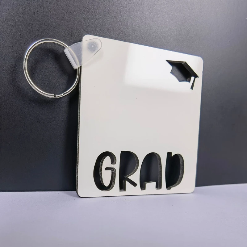 LLavero de madera MDF para recuerdo de graduación, piezas de bolsa de piezas, sublimación, color blanco, 10 unidades