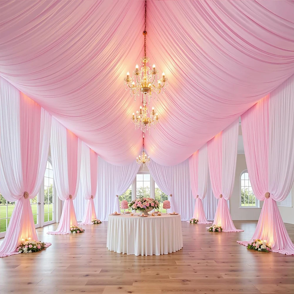 Weiße, drapierte Bogenabdeckungen, dehnbarer, passgenauer runder Bogenständer Chiara für Hochzeits-Hintergrunddekoration, Geburtstags-, Braut- und Babyparty-Deko – Detail 26