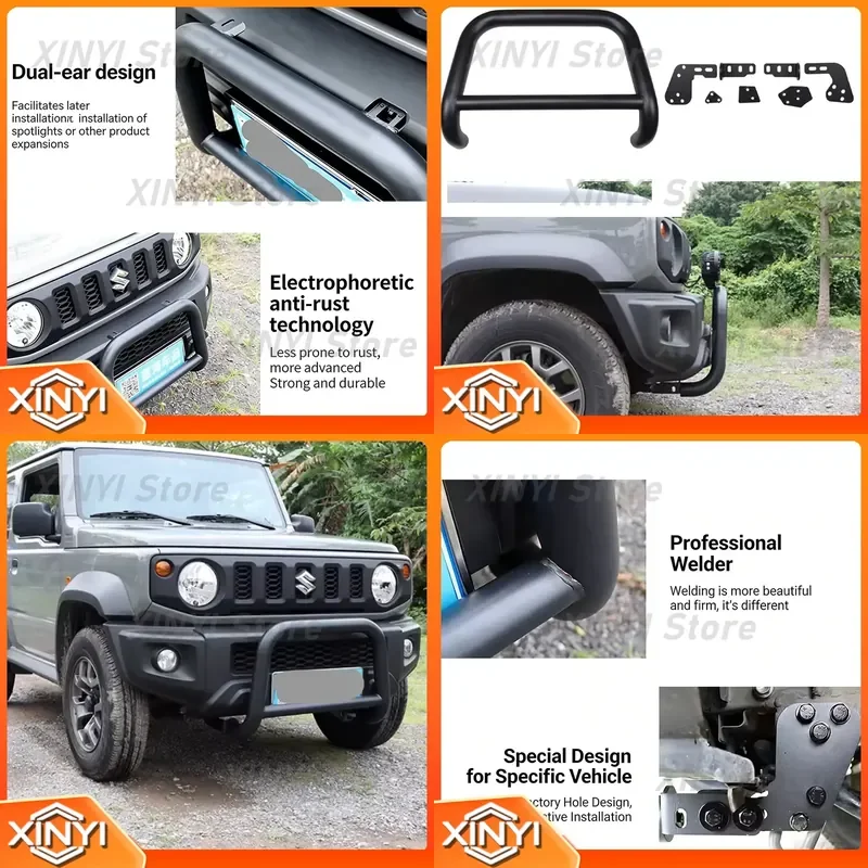 Front Bumper with N tube Iron Bull Bar Strengthen Protection for Jimny JB74 2019 2026