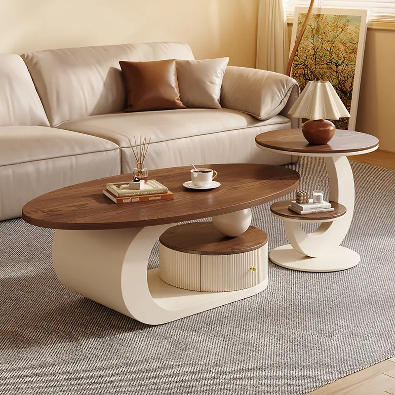 

Solid wood small apartment household living room coffee table high-end atmosphere simple modern medieval oval tea table