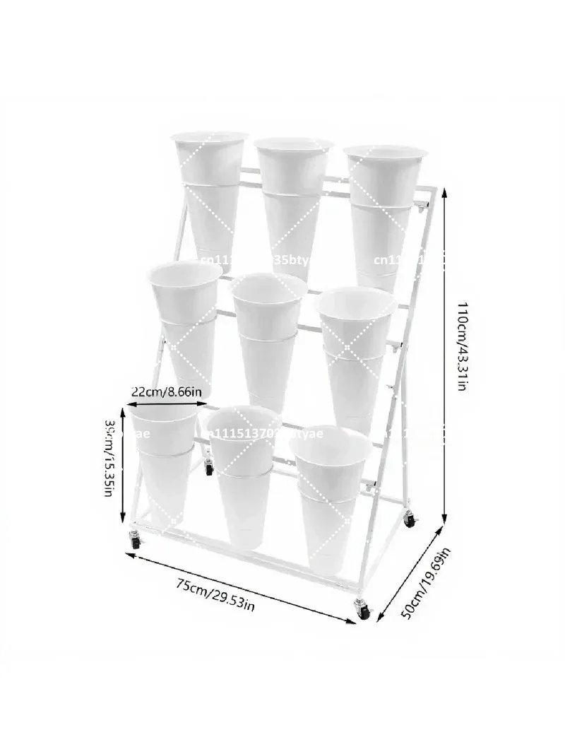 3-Tier Flower Display Stand with 9 Buckets, Wear Resistant Plant Holder for Garden Wedding Decor