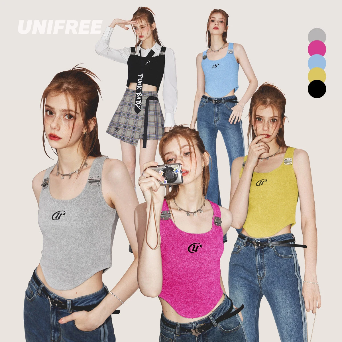 

UNIFREE Letter Print Crop Top American Retro HotSweet Top Women New 2023 Summer Slim Sport Women's Tops