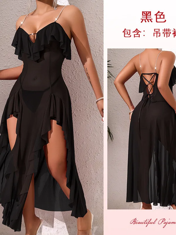 Transparante damesjurk High-end lange jurk Sheer Mesh Verleidelijk Ruglooze Mouwloos Sexy Elegante Jurk Vouwjurk Charmant W81R