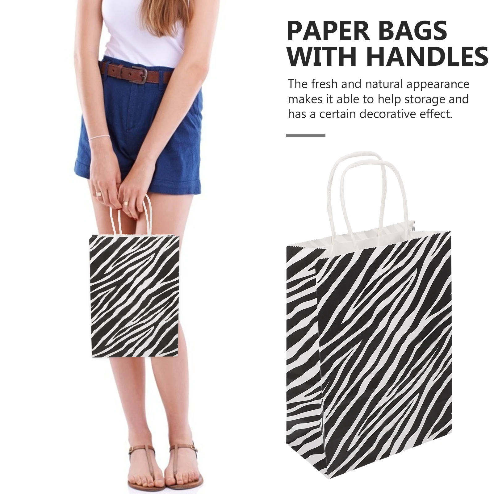 10 Pcs Zebra Pattern Gift Bags Paper Shopping Wrapping Presents Handles Foldable Storage Party Favor Small Size