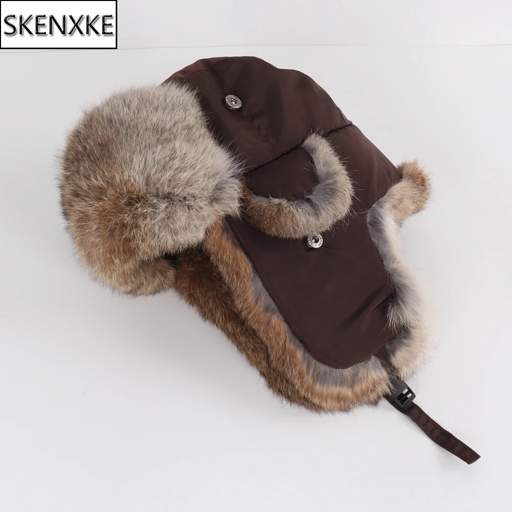 

Men Winter Real Fur Hat Unisex 100% Natural Warm Genuine Rabbit Fur Bomber Hats Women Outdoor Real Rabbit Fur Ear Protection Cap