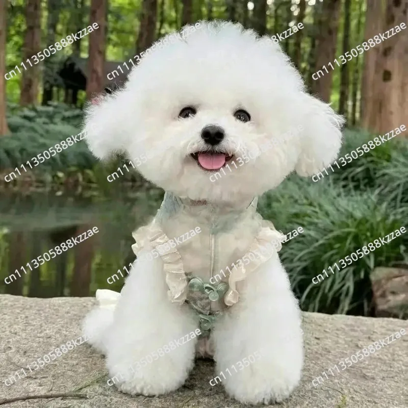 Dog cat spring and summer new Chinese cheongsam sleeveless disc buckle satin national style skirt pony Xishi dog clothes thin