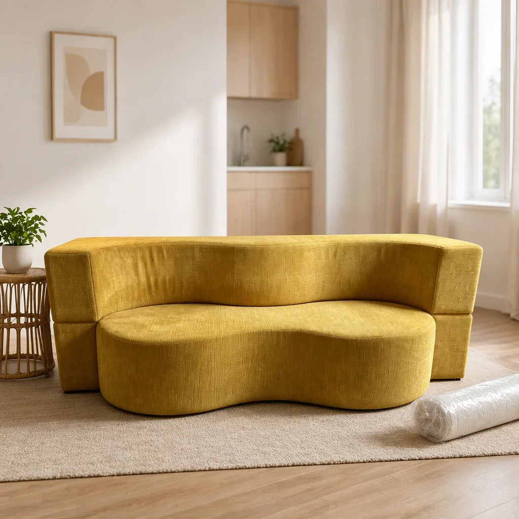 2 Seater Floor Sofa Bed High Density Full Sponge No Deformation Skin Friendly Luxury Fabric 2-in-1 Multifunctional Floor Couch
