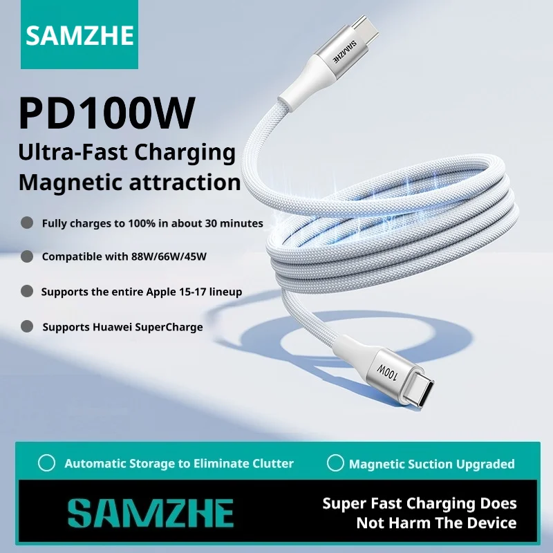 cabo-magnetico-usb-c-samzhe-para-iphone-17-16-pro-15-cabo-carregador-veicular-tipo-c-para-tipo-c-retratil-automatico-para-carro-e-celular