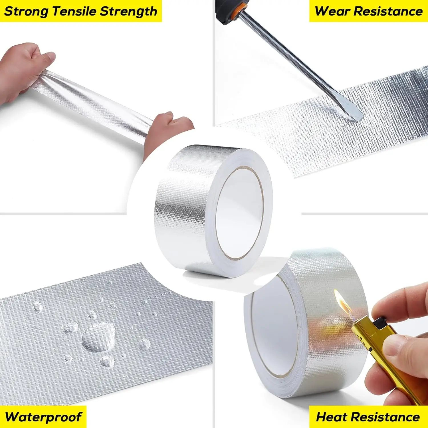 Aluminum Foil Tape, Fiberglass Heat Resistant Tape, Silver Self-Adhesive Heat Shield ReflectiveTape for Hose and Auto Use