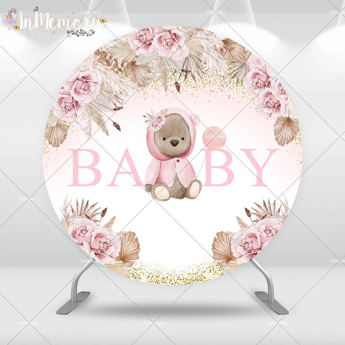 Pampas Grass Oh Baby Shower Round Backdrop Cover Bohemian Baptism Circle Background Newborn 1st Birthday Decoration Table Banner