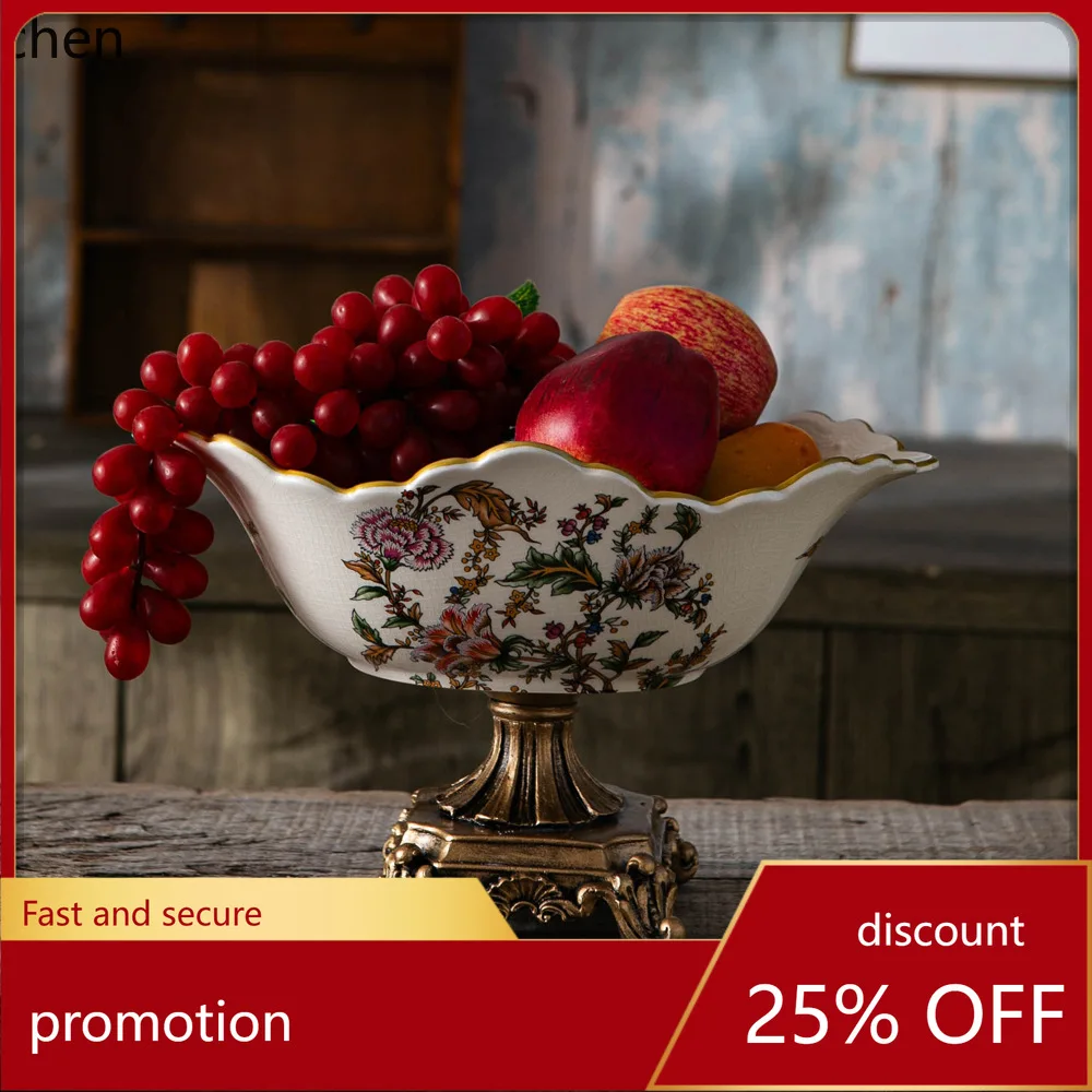 

HXL Vintage Ceramic Fruit Plate Living Room High-Stand Dried Fruit Plate Home Decor