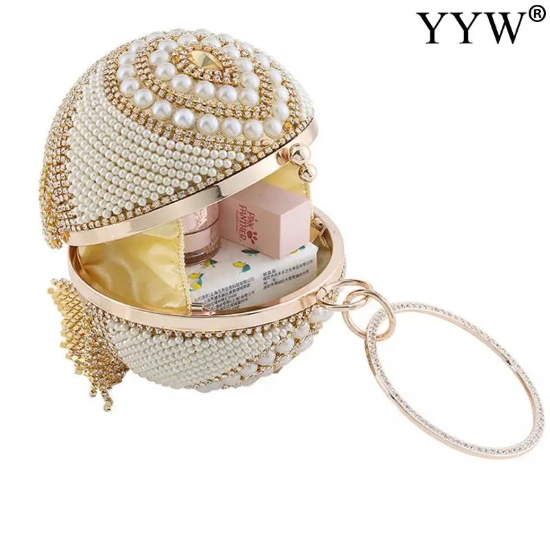 Luxury Women Round Ball Clutch Bag Evening Bag With Rhinestone Tassel Pearl Exquisite For Women Ladies Wedding Party Clutches