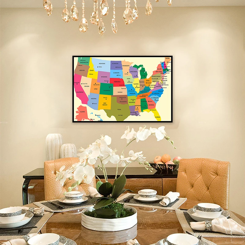 The Administrative Map of USA 59*42cm Poster and Print Non-woven Canvas Painting School Classroom Supplies Home Decoration