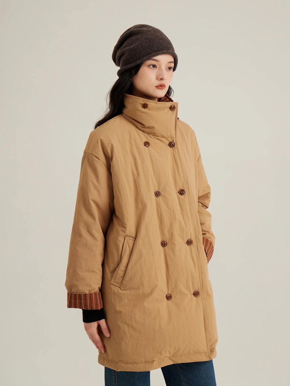 

Prefree 90 White Du down Oversized Jaet Color Blo Универсальное пальто Simple Commute Sle Long Sve Warm Fce Полиэстер