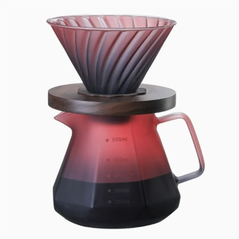 ABKR-Pour مجموعة صانع القهوة الزجاج البورسليكات صب القهوة طقم شاي مع مقبض الجوز جودة عالية فاخرة اليدوية