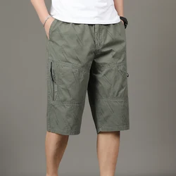 Men's Summer Letter Stripe Printing Zipper Pockets Elastic High Waist England Style Casual Straight Sports Pants Capri Shorts