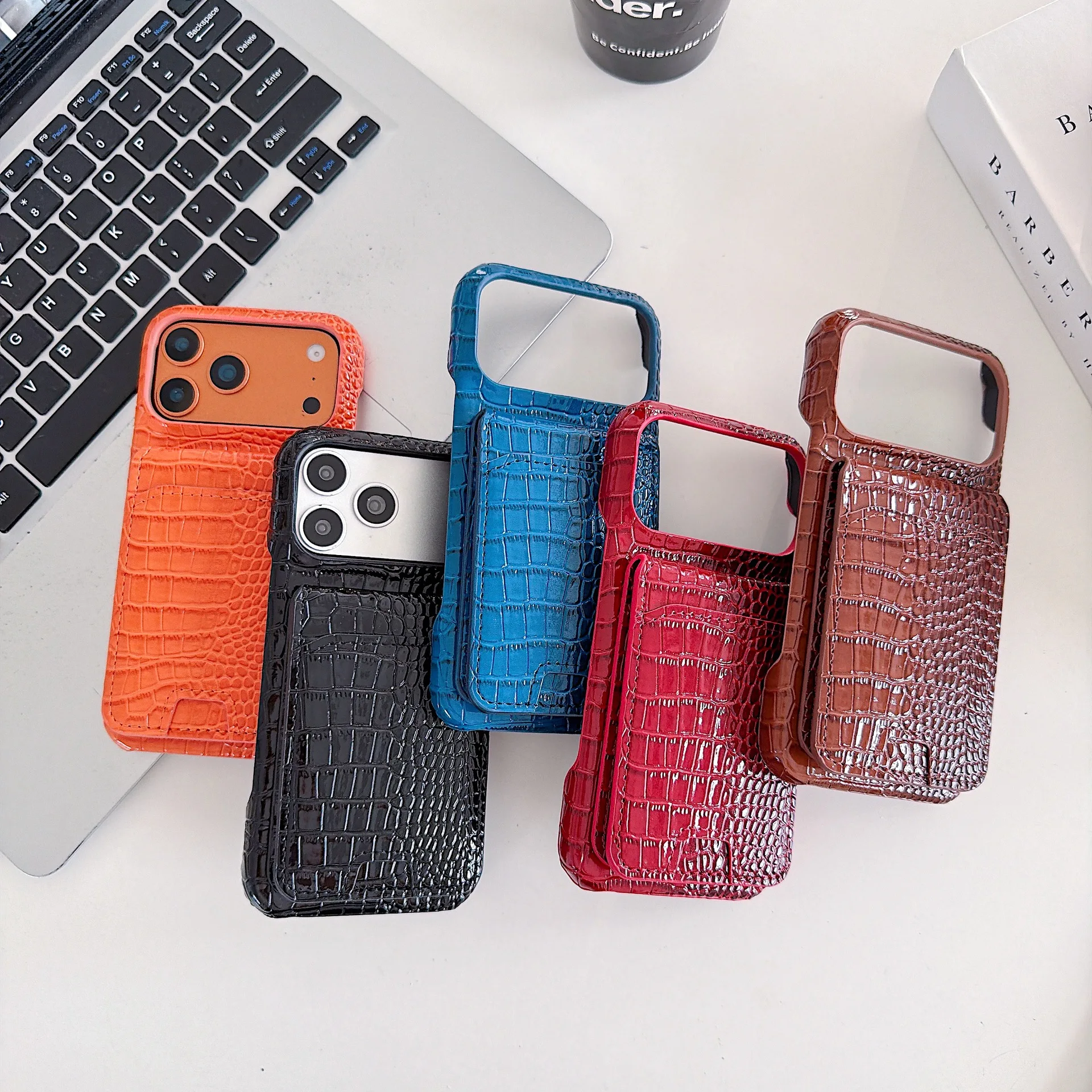 

Crocodile Pattern Suitable for iPhone 17 Promax Flip Up and Down Phone Case 16e Card Holder 15pro Half Pack 14 Protective Cover