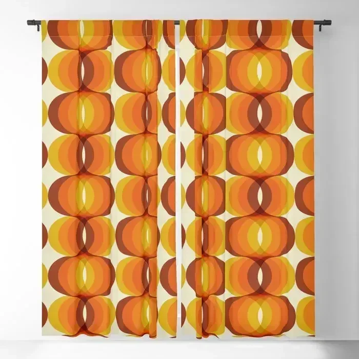 Orange, Brown and Ivory Retro Waves Blackout Curtains 3D Print Window Curtains for Bedroom Living Room Decor Window Treatments