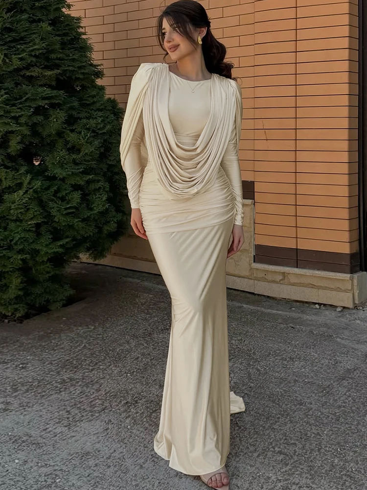 فستان أنيق للأرداف الخوخية غريبًا للنساء مكشكش بأكمام كاملة نحيل قابل للتمدد كاجوال بسيط لحفلات أعياد الميلاد فساتين ضيقة أساسية